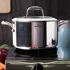 HOMI CHEF Mirror Polished NICKEL FREE Stainless Steel 6 QT(Quart) Stock Pot/Soup Pot with Glass Lid (No Toxic Non Stick Coating, Whole-Clad 3-Ply) - Cookware Pots And Pans Sets
