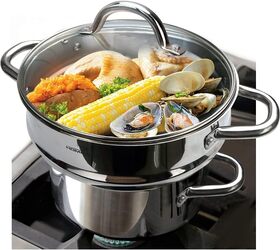 HOMICHEF 3 PCS Whole Food Steamer Set - Nickel Free Stainless Steel Veggie Steamer Pot (9.5