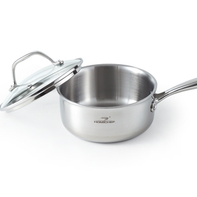 HOMICHEF Mirror Polished NICKEL FREE Stainless Steel 1.5 Quart / 6.5 Inch Sauce Pan with Glass Lid (No Toxic Non Stick Coating, Whole-Clad 3-Ply) Soup Pot Small Cooking Pot