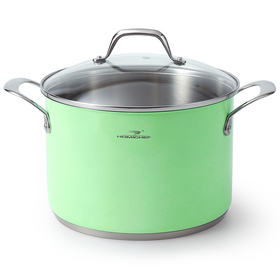 HOMICHEF 7 Quart Nickel Free Stainless Steel Stock Pot - Mint Green Non-Toxic 9.5 Inch Stockpot with Glass Lid - Coating Free Heavy Duty Induction Soup Pot for Cooking