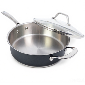 HOMICHEF 10 Inch Navy-Gray Nickel Free Saute Pan with Lid - Non Toxic Frying Pan, Induction/Oven Safe, Matte Polished Stainless Steel Deep Fry Pan