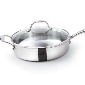 HOMICHEF Mirror Polished NICKELFREE Stainless Steel 3 Quart/ 9.5 Inch Saute Pan with Glass Lid (No Toxic Non Stick Coating, Whole-Clad 3-Ply) - Stainless Steel Saute Pan
