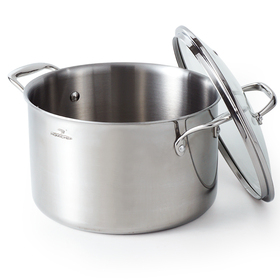 HOMICHEF Mirror Polished NICKEL FREE Stainless Steel 7 QT(Quart) Stock Pot with Glass Lid (No Toxic Non Stick Coating, Whole-Clad 3-Ply) - Triply Stainless Steel Pots and Pans - Soup Pots with Lids