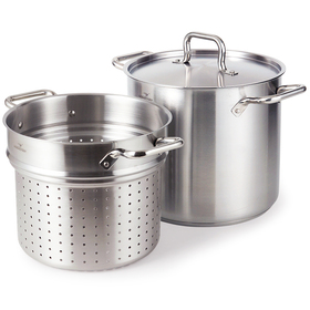 HOMICHEF 13 Quart Nickel Free Stainless Steel Pasta Pot With Strainer and Lid - Commercial Grade Stainless Steel Veggie Steam Baskets - Matte Polished 13 Quart Induction Steamer Pots Strainer Set