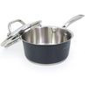 HOMICHEF Matte Polished Navy Gray Nickel Free Stainless Steel Saucepan with Glass Lid (No Toxic Non Stick Coating) - Small Saucepan Induction Pan with Lid - Elegant Non Toxic Cookware